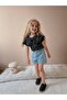 Girl's Black Leopard Print Denim Shorts Set - 3