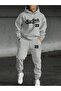 Men's New York 23 Printed Bottom Top Hooded Gray Tracksuit Set Oversized Boyfirend - 3