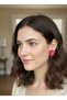 Women's Gold Color Red Flower Model Enamel Earrings Pomegranate Flower Earrings - 2