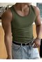 Men's Tshirt Sleeveless Undershirt Halter Neck Stretch Fabric Cotton White
