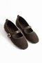 Brown tweed fabric women's ballerina shoes with stylish buckle and orthopedic sole for everyday wear - 2