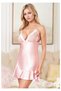 Women's Candy Pink Satin Nightgown with Lace on the Bust and Flounce Skirt Mini Nightgown
