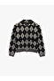 Long Sleeve Zippered Diamond Pattern Knitwear Cardigan - 3