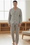 gri checkered 100% Cotton Knit Buttoned Pajama Set 7985 - 2