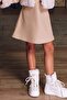 Girl's Collar and Sleeve Tips Plush Detailed Jacket Thick Strap Suede Sleeveless Beige Dress - 6