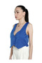 Blue Solid Button Down Vest - 2