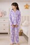 Girls' Cotton Suede Fabric Button-Down Shirt Collar Pajama Set