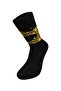 Men's Caution Patterned Corded Fabric Socks Black - 4