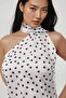 Asymmetric Collar Satin Printed Polka Dot Blouse - 4