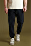 Men's Navy Blue Parachute Fabric Sweatpants |   Sports Model with Elastic Cuffs, Zipper and Back Pocket