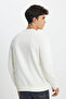 Regular Fit Regular Cut Crew Neck Off White Sweatshirt - 4
