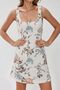 Linen Look Floral Patterned Mini Dress with Gipe Detail - 4
