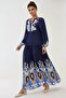 Printed Long Sleeve Viscose Modest Dress - 4