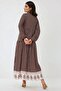 Patterned Modest V-Neck Dress - 5