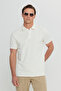 Men's Ecru Cotton Slim Fit Slim Fit Polo Neck Jacquard Stretch T-Shirt