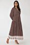 Patterned Modest V-Neck Dress - 2