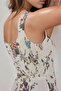 Linen Look Floral Patterned Mini Dress with Gipe Detail - 6