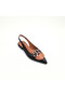 Genuine Leather Black Leopard Detailed Women's Ballerinas with Tan Accessories - 4