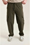 Men's Khaki Parachute Fabric Sweatpants |   Cargo Pocket Pieces, with Leg Clips, Baggy Cut