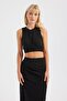 2 Pieces: Crew Neck Crimp Crop Top & High Waist Slit Maxi Skirt - 5