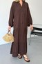 Women's Button Detailed 100% Cotton Long Dress Brown - 26Y 3007 - 2