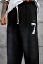 Men's Sweatpants Number 7 Six Black Oversize Baggy Loose Fit 3 Thread Without Threaded Detail - 2