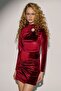 Stand Collar Velvet Mini Dress with Accessory Detail - 6