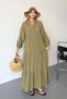 Women's Button Detailed 100% Cotton Long Dress Khaki - 26Y 3007