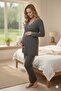 Women's Long Dressing Gown Patterned Lace Detailed Maternity 3-Piece Pajama Set - 8