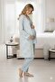Women's Long Dressing Gown Patterned Lace Detailed Maternity 3-Piece Pajama Set - 3