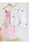 Girl's 3D Flower Detailed Cardigan Corded Fabric Leggings Set (Mother Cardigan Set) - 3