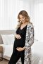 Women's Long Dressing Gown Patterned Lace Detailed Maternity 3-Piece Pajama Set - 5