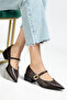 Women's Gold Buckled Leather Dyed High-Heeled Shoes 4 cm - 4