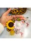 Amigurumi Daisy Sunflower Keychain Engagement Wedding Gift (Pink+Yellow with Card, Price for Two Pieces) - 3
