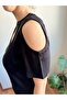 Women's Black Shoulder Detailed Drop Neckline Short Sleeve Stylish Blouse - 6