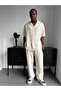 Men's Oversized Straw Linen Short Sleeve Linen Bottom Top Set Summer Comfortable Fit Italian Collar Set - 3