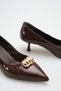 Women's Buckle Detailed Heeled Shoes Bitter Brown Patent Leather - 4