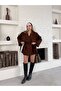 Windbreaker Detailed Belted Short Bitter Brown Oversize Cashmere Coat
