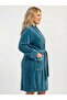 Women's Plus Size Dressing Gown - Velvet Shawl Collar with Pockets 100% Cotton Petrol Dressing Gown Cot618134 - 3