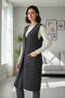 Women's Boat Neck Acrylic Plain Pattern Belted Relaxed Knitwear Vest - 2