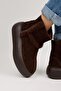 (Azura) Women's Genuine Leather Brown Boots with Fur Inside and Fur Strips - 5