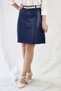 High Waist Navy Blue Leather Above Knee Bell Skirt - 2