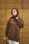 Women's Collar Denim Detail Sweatshirt Brown - 5