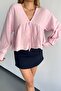Women's V-Neck Tie Detail 100% Cotton Blouse Pink - 26Y 1003 - 2