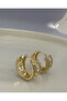 Baguette Row Stone and Side Patterned Hoop Earrings - Golden Baguette Huggie - 5