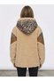 Women's Beige Leopard Quilted Paneled Hooded Plush Coat Ayr1895 - 4