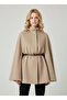 Women's Beige Leather Belted Cashmere Poncho Ayr2246