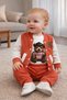 Baby Boy Tile 3-Piece Set Teddy Bear Printed Bodysuit College Cardigan Pants Set - 2