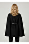 Women's Black Leather Belted Cashmere Poncho Ayr2246 - 2