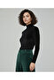 Women's Black Velvet Body Stylish & Fit Half Turtleneck